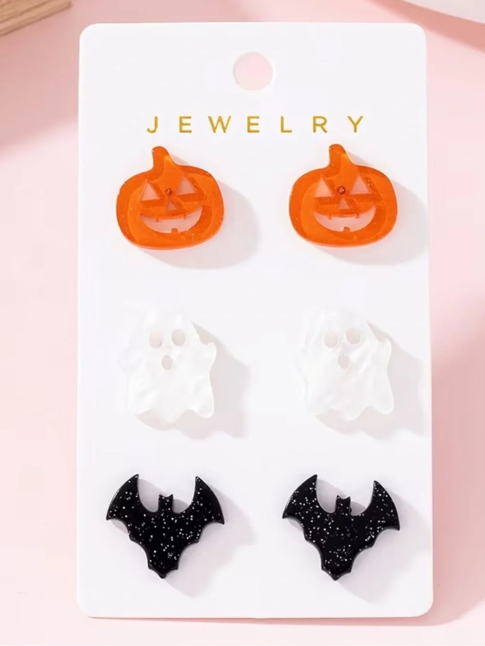 Halloween Kids Earring Set - Orange Pumpkin, White Ghost, Black Bat